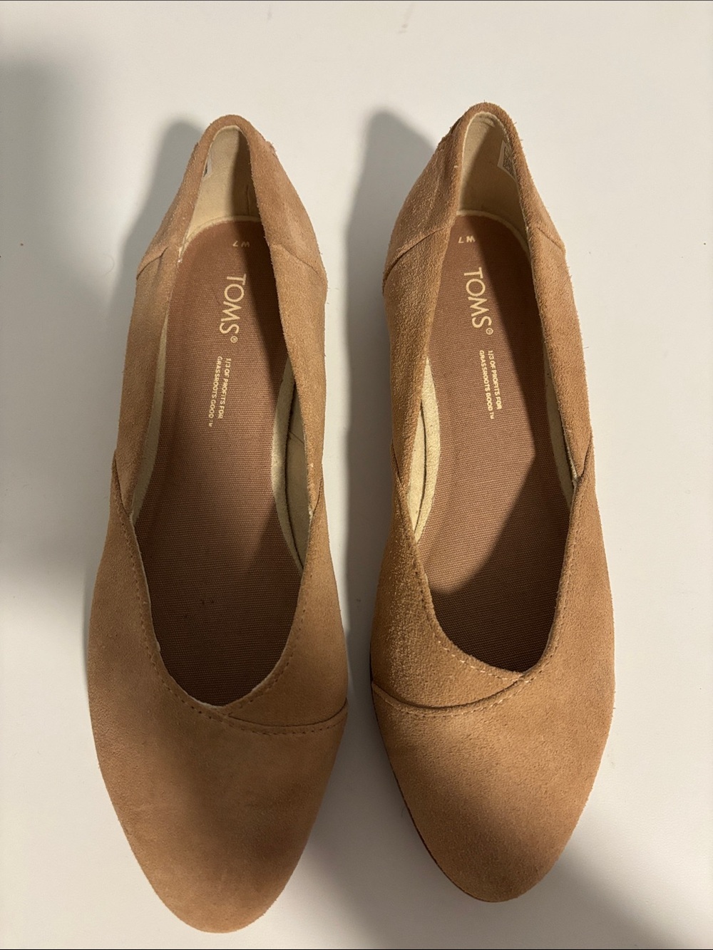 TOMS Women's Suede Flats in Camel Tan